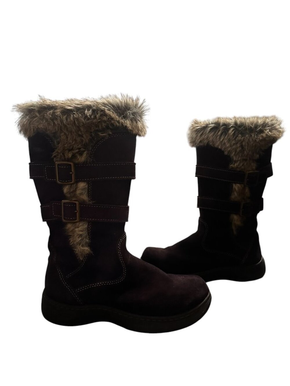 LLBean Nordic Suede Shearling Boots Womens 7.5 Brown Tek 2.5 Waterproof 100 Gram